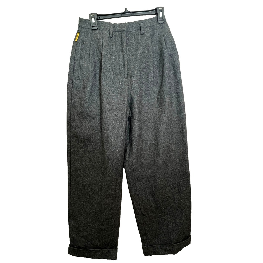 Armani Jeans Gray Wool Pleated Wide Leg Trousers High Waist Cuffed Hem Lined